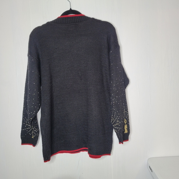 Vintage JJ Browne Christmas Holiday Black Gold Sweater Teddy Bears Size Large - Picture 10 of 13